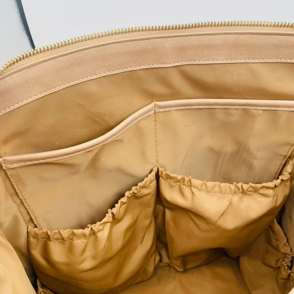 FAWN Square Backpack Diaper Bag Tan Faux Leather Gold Tone Hardware